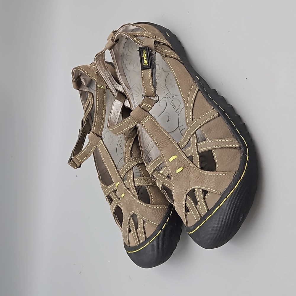 JAMBU T-Strap Leather Memory Foam Women 7.5 sandals